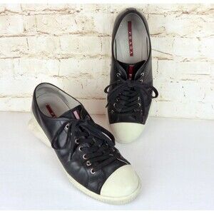 Prada Linea Rossa Sneaker Men 9UK 10 US Black White Leather Cap Toe Low Top $570